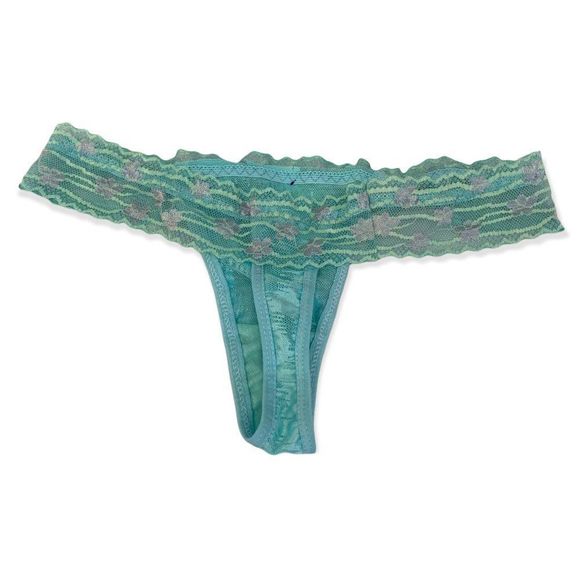 Arwa Lingerie Women's size Small Aqua Blue Lace Thong sheer Panty - Picture 4 of 5